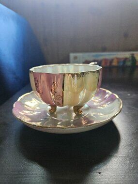 Pink and White Cup and Saucer with Gold accents